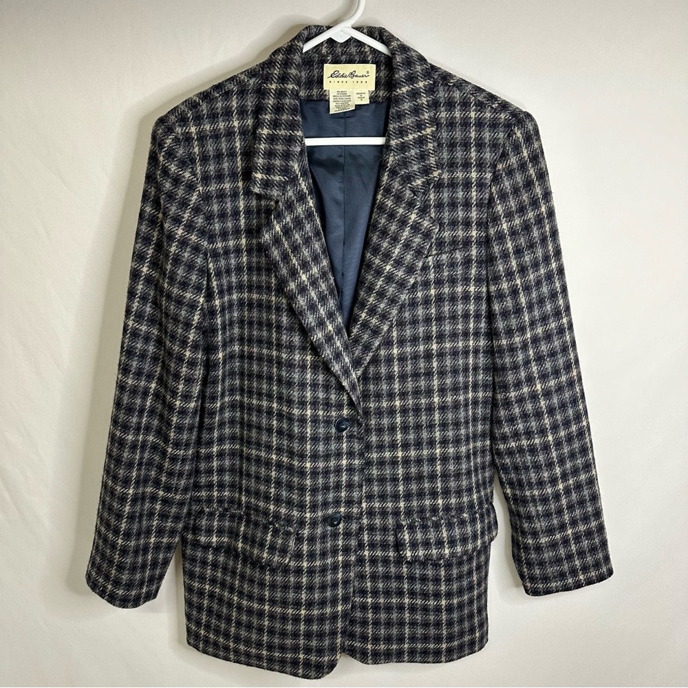 Eddie Bauer Two Button Oversized Wool Blazer Striped Blue Gray Women’s Size M